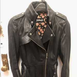 Women’s Schott Black Leather Moto Jacket Belted XS